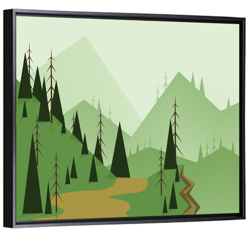 Green Foggy Hills Illustration Wall Art