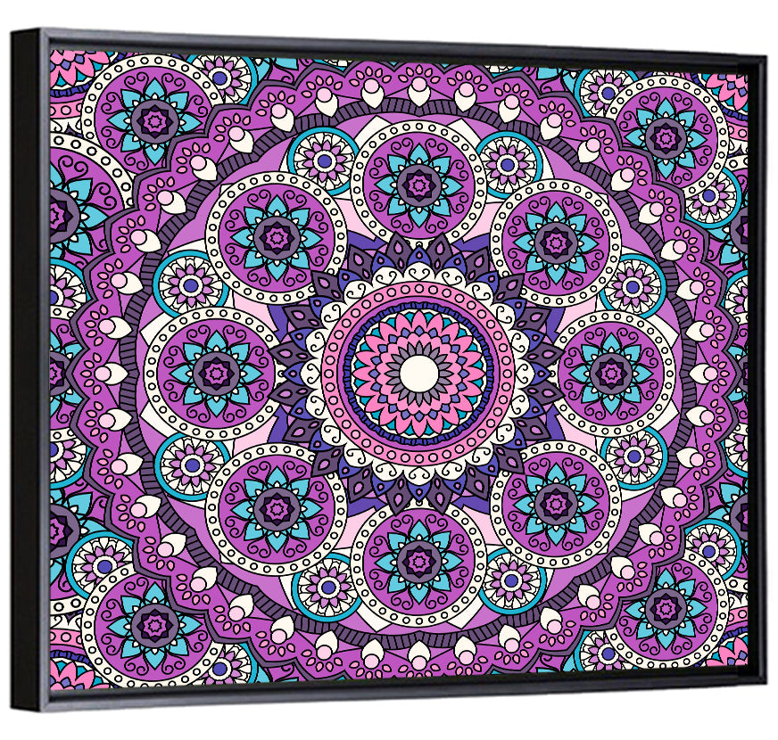 Vibrant Purple Teal Mandala Pattern Wall Art