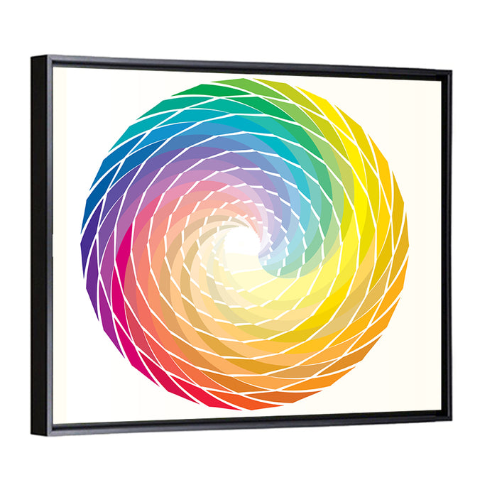 Radial Rainbow Spiral Wall Art as a framed canvas