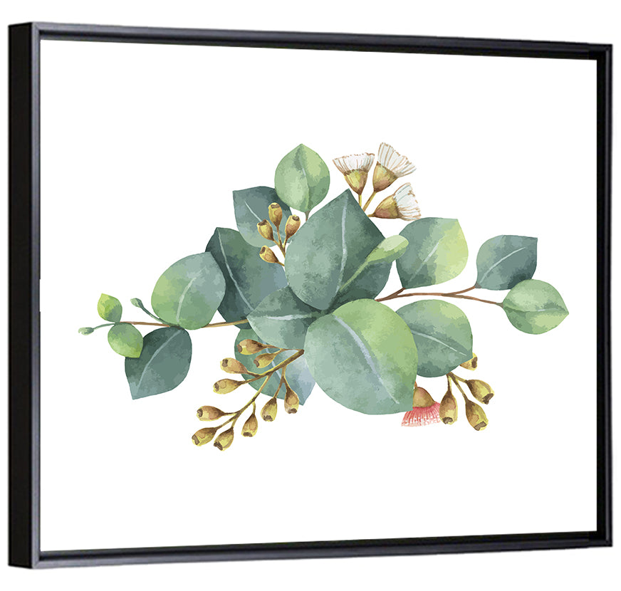 Eucalyptus Leaves with Pink Blossom Wall Art