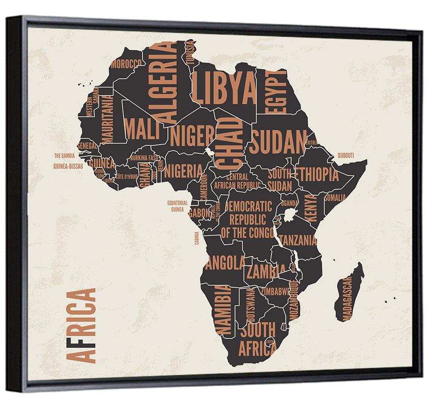 Typographic Africa Map with Country Names Wall Art