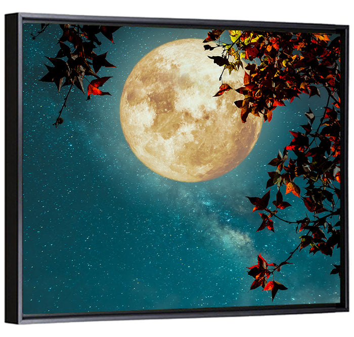 Autumn Moon with Milky Way Wall Art as a framed canvas