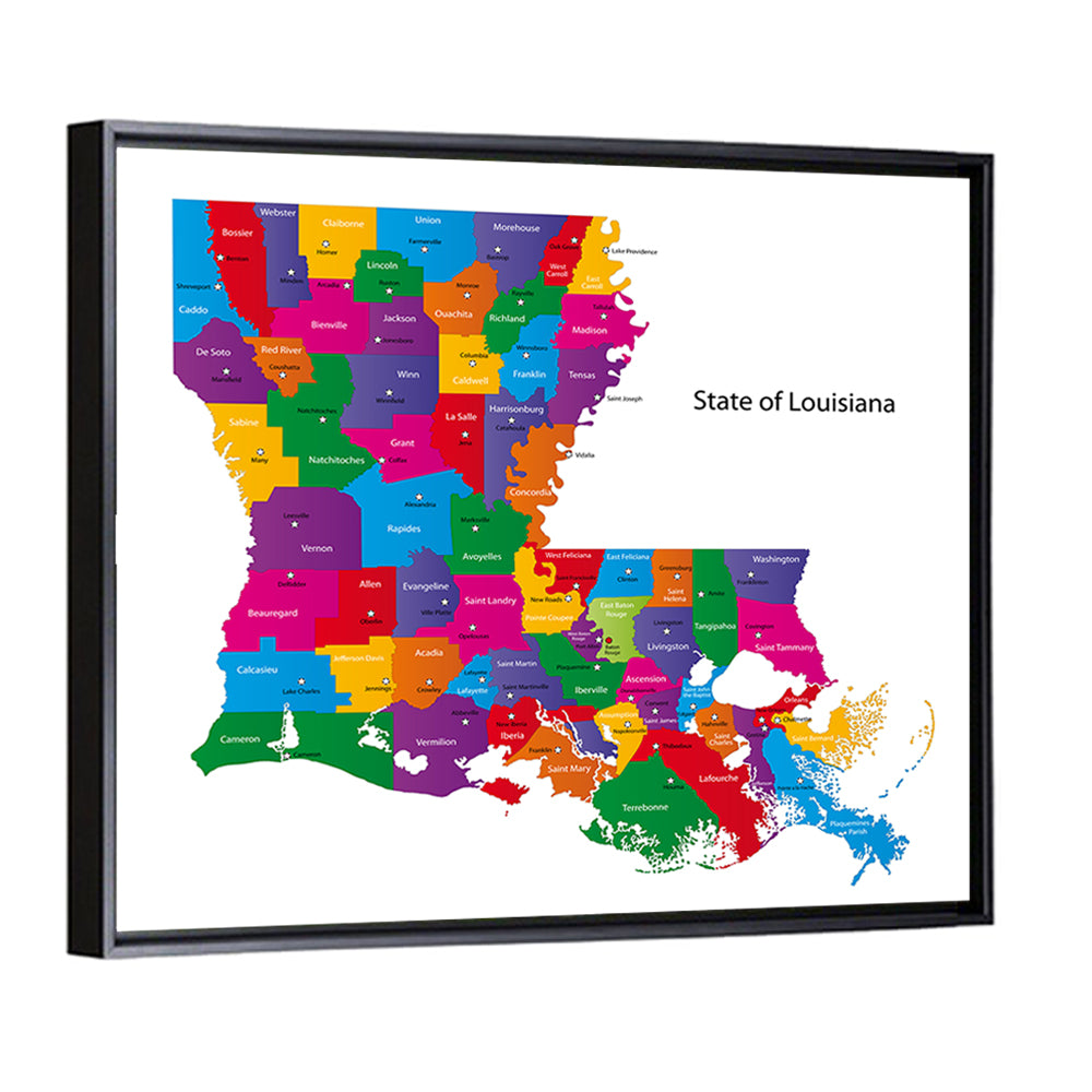 Colorful Louisiana Parish Map Wall Art