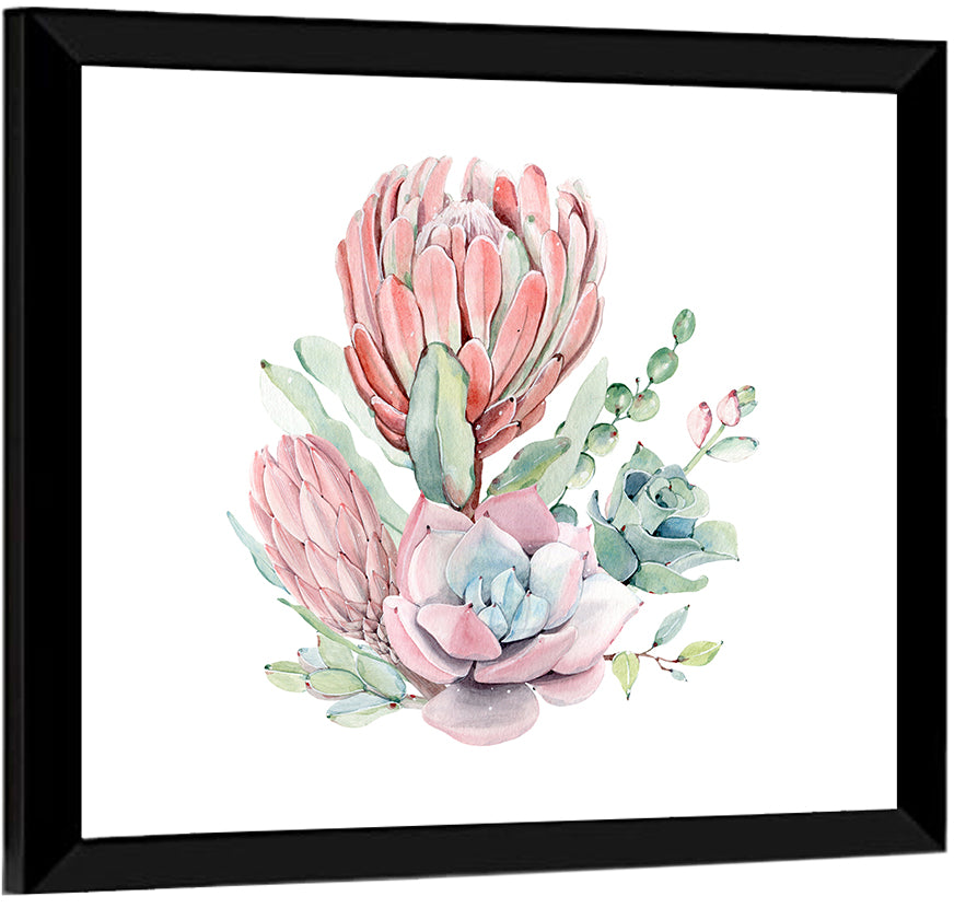 Pink Protea Succulent Bouquet Wall Art