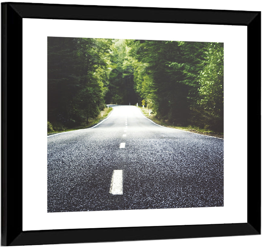 Summer Forest Road with Yellow Sign Wall Art