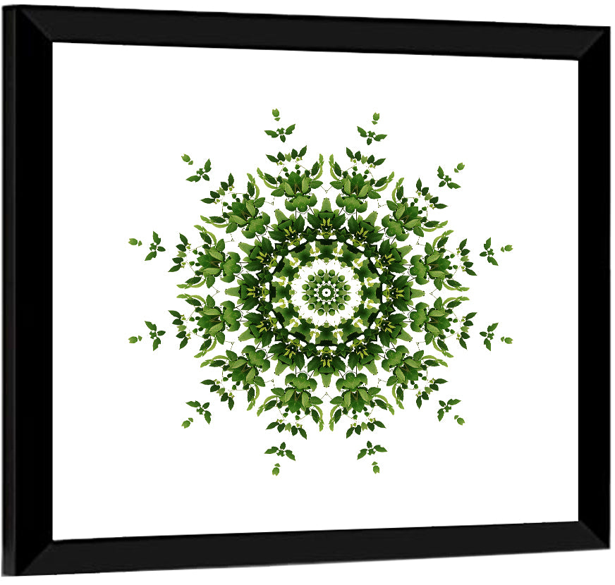 Botanical Green Leaf Mandala Wall Art, framed print, square