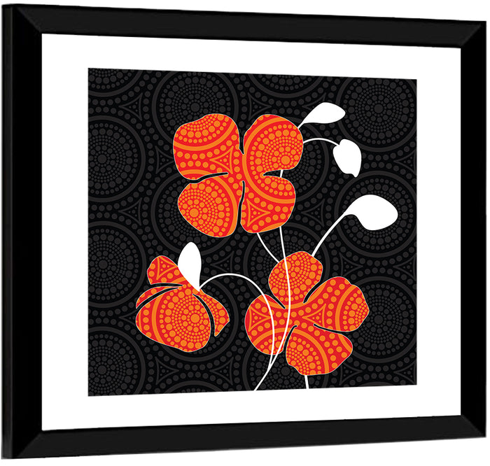 Black and Orange Poppy Illustration Wall Art as a framed print