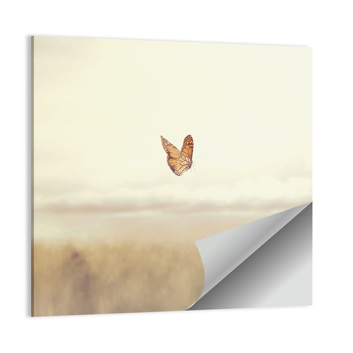 Monarch Over Beige Field Wall Art as a poster print