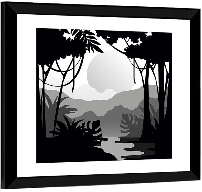 Tropical Jungle Silhouette Wall Art as a framed print