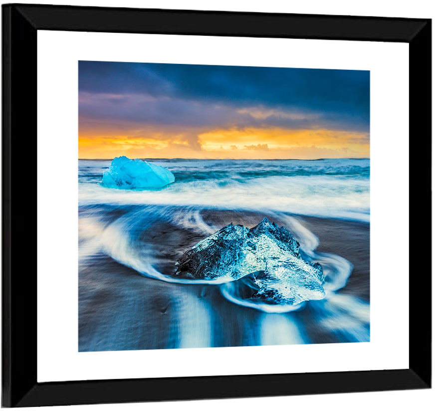 Diamond Beach Ice at Dusk Wall Art