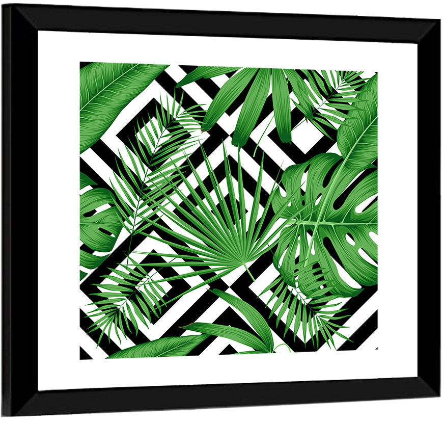 Tropical Geometric Leaves Pattern Wall Art