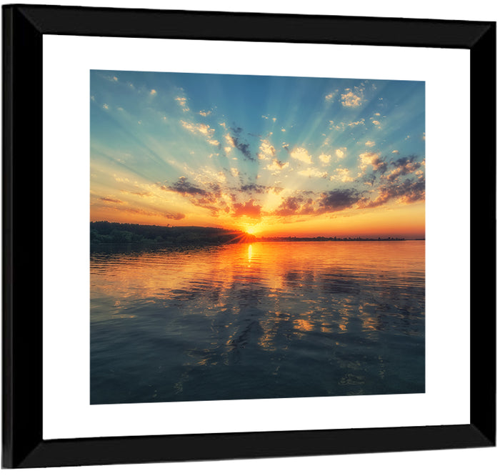 Sunburst Over River Wall Art as a framed print