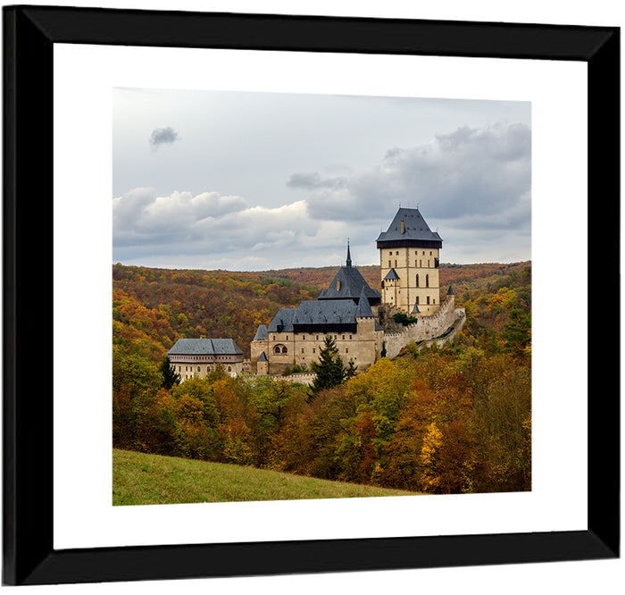 Karlštejn Castle in Autumn Forest Wall Art as a framed print