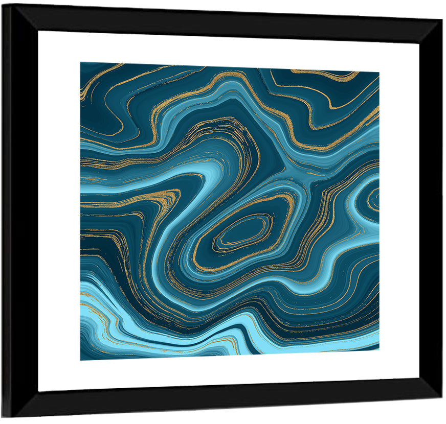 Navy Teal Marble Abstract Wall Art