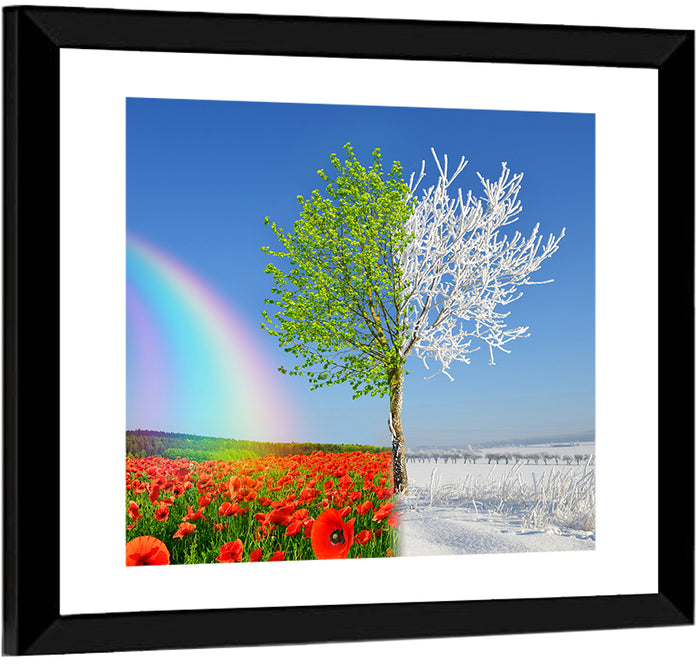 Seasonal Split Landscape Wall Art as a framed print