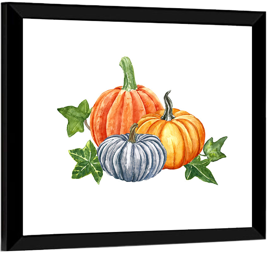 Festive Pumpkin Trio Watercolor Wall Art