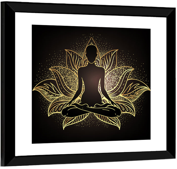 Golden Chakra Silhouette Wall Art as a framed print