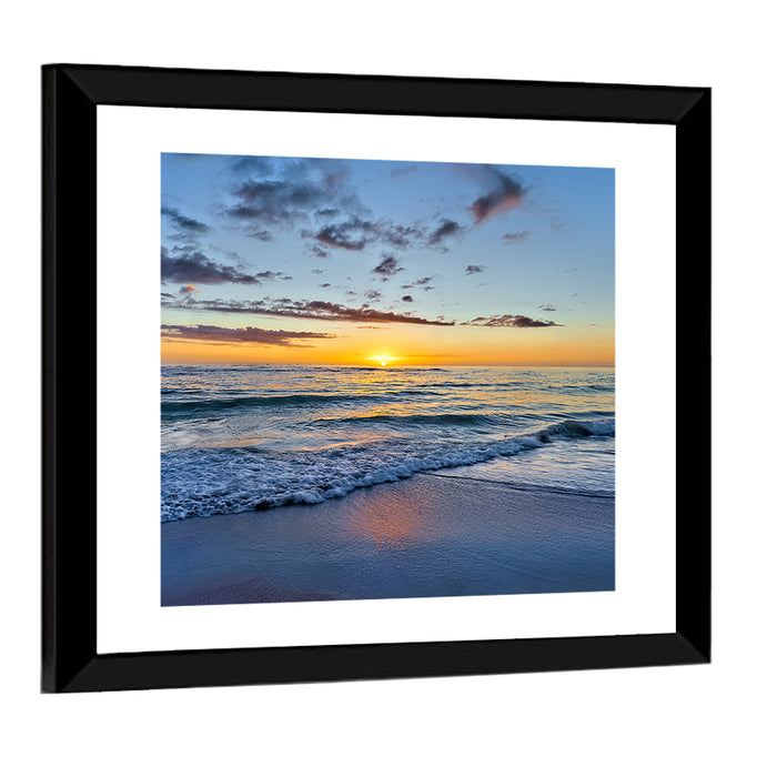 Foamy Waves at Golden Sunset Wall Art as a framed print