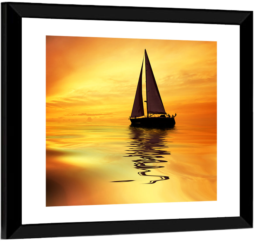 Golden Hour Sailboat Silhouette Wall Art