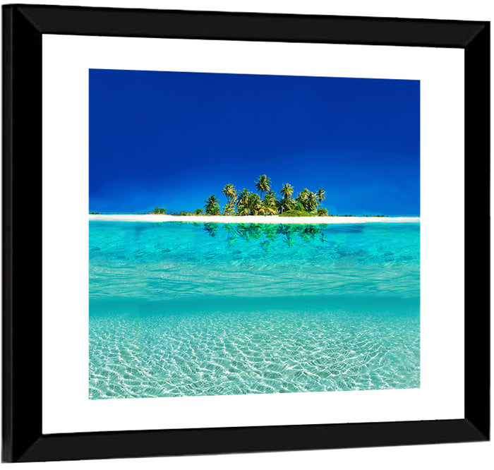 Tranquil Split-level Tropical Island Seascape Wall Art as a framed print