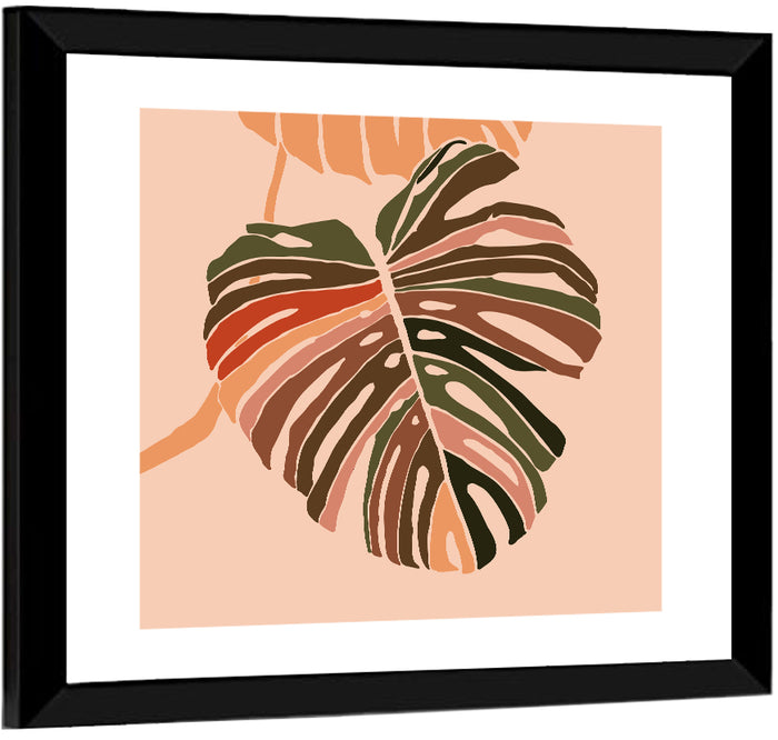 Monstera Leaf Abstract Wall Art as a framed print