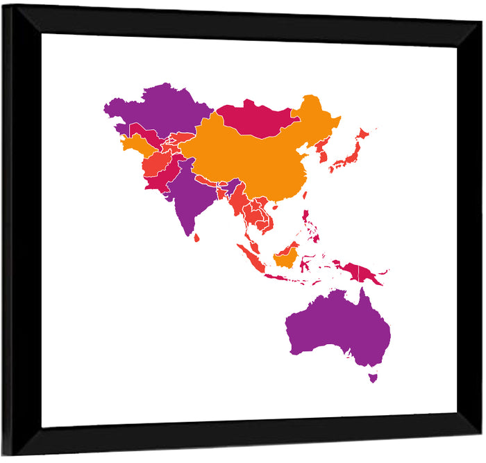Stylized Asia Pacific Map Wall Art as a framed print