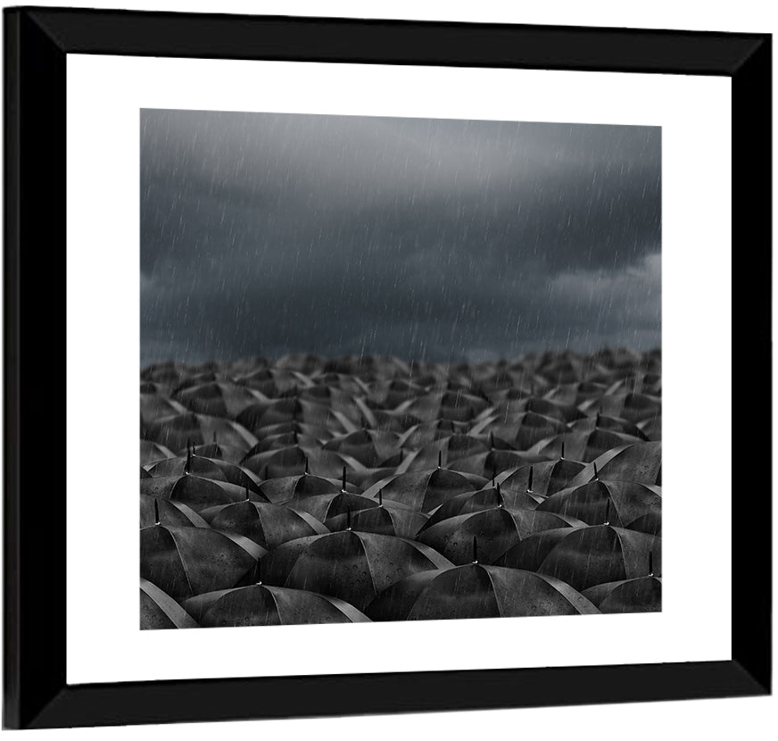 Clustered Umbrellas in Rain Wall Art