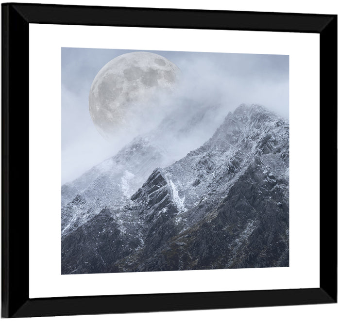 Supermoon Over Snow-capped Peaks Wall Art as a framed print