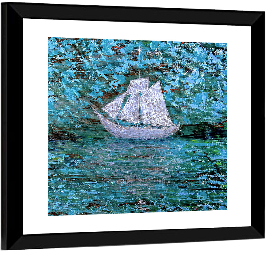 White Sailboat Reflection Wall Art