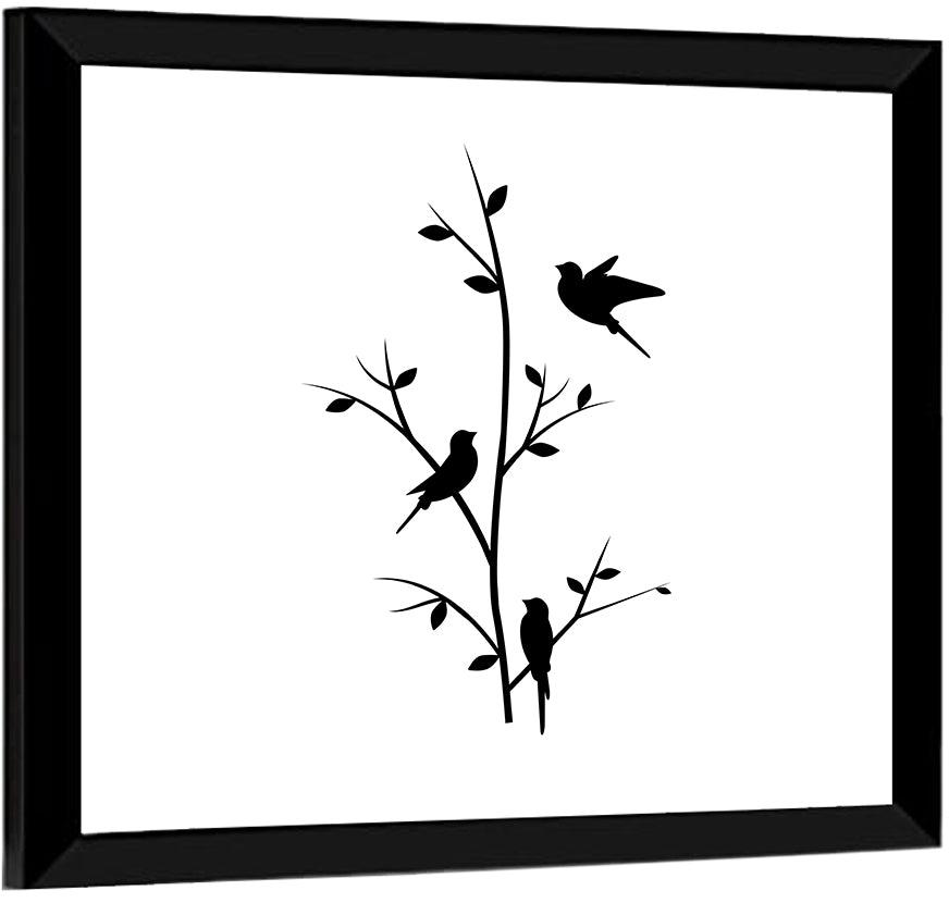 Three Birds on Branch Silhouette Wall Art