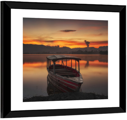 Fishing Boat in Lake Wall Art