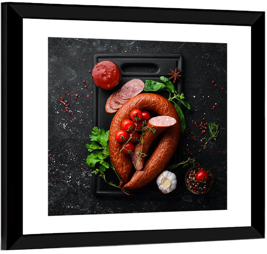 Sausage Ring on Black Cutting Board Wall Art