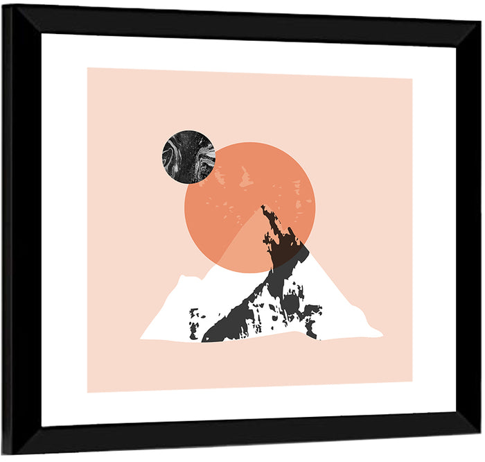Abstract Mountain Sun and Moon Wall Art as a framed print
