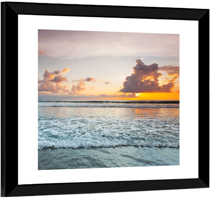Golden Hour Beach Sunset Surf Wall Art as a framed print