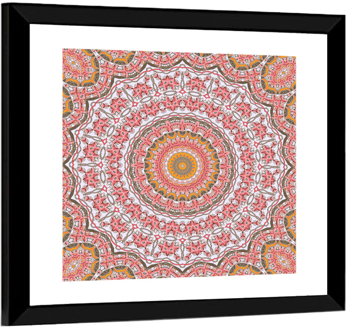 Pink Mosaic Mandala Wall Art as a framed print