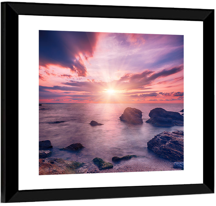 Ethereal Sea Sunrise Wall Art as a framed print
