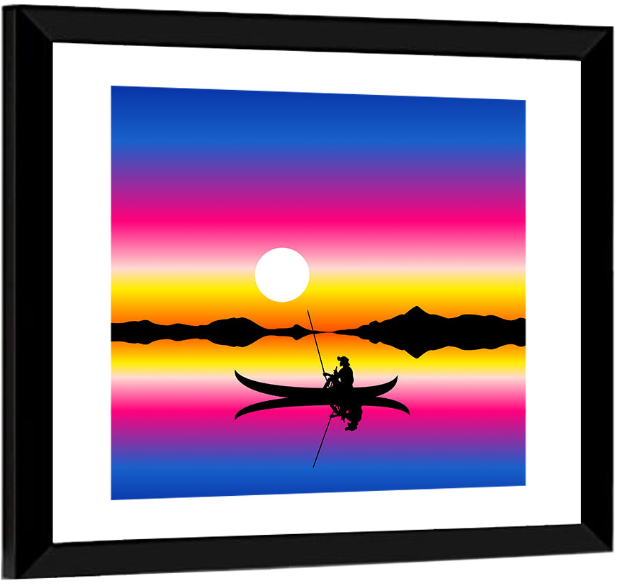 Fisherman Silhouette at Sunset Wall Art