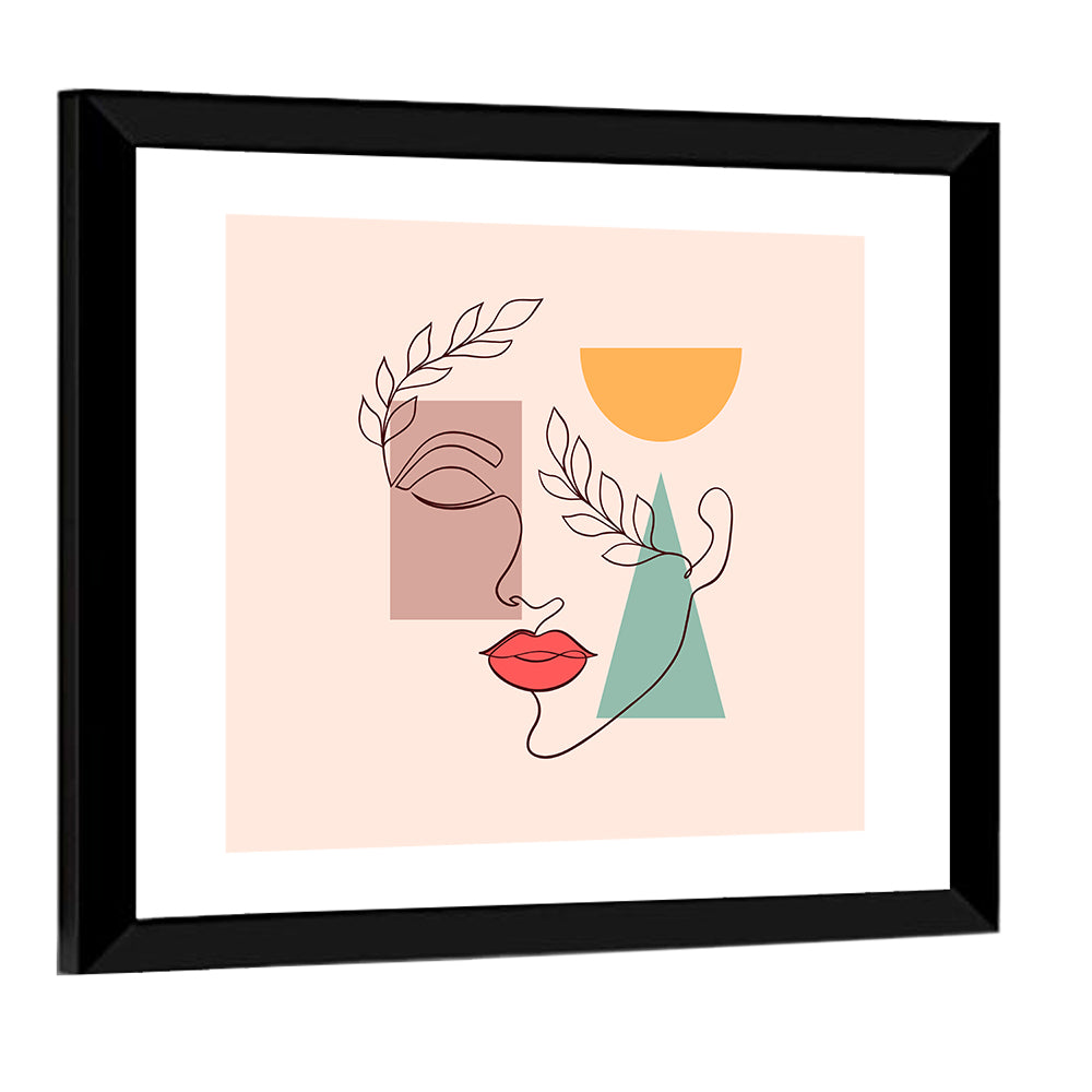 Minimal Woman Profile with Red Lips Wall Art