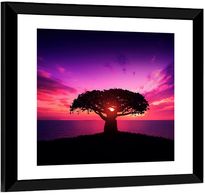 Baobab Sunset Silhouette Wall Art as a framed print