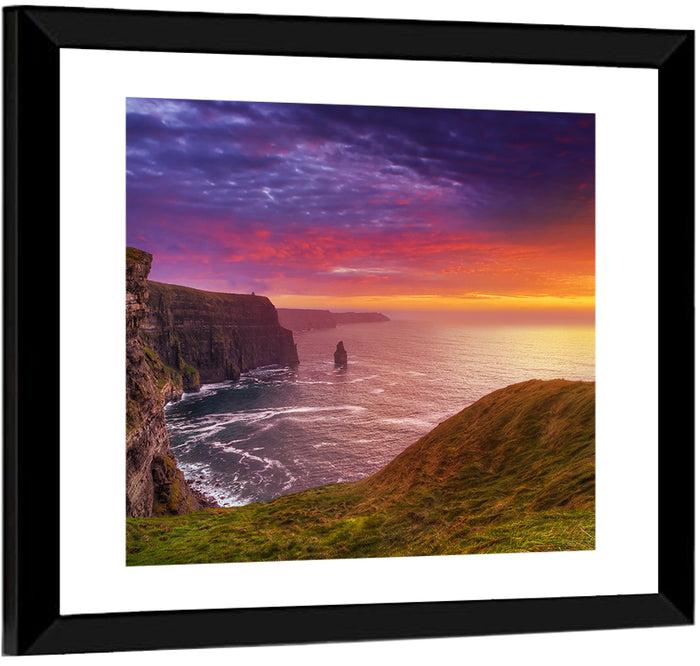 Cliffs of Moher Sea Stack at Sunset Wall Art as a framed print