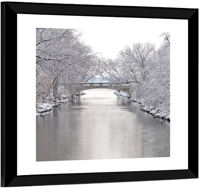 Yahara River Winter Stone Bridge Wall Art as a framed print