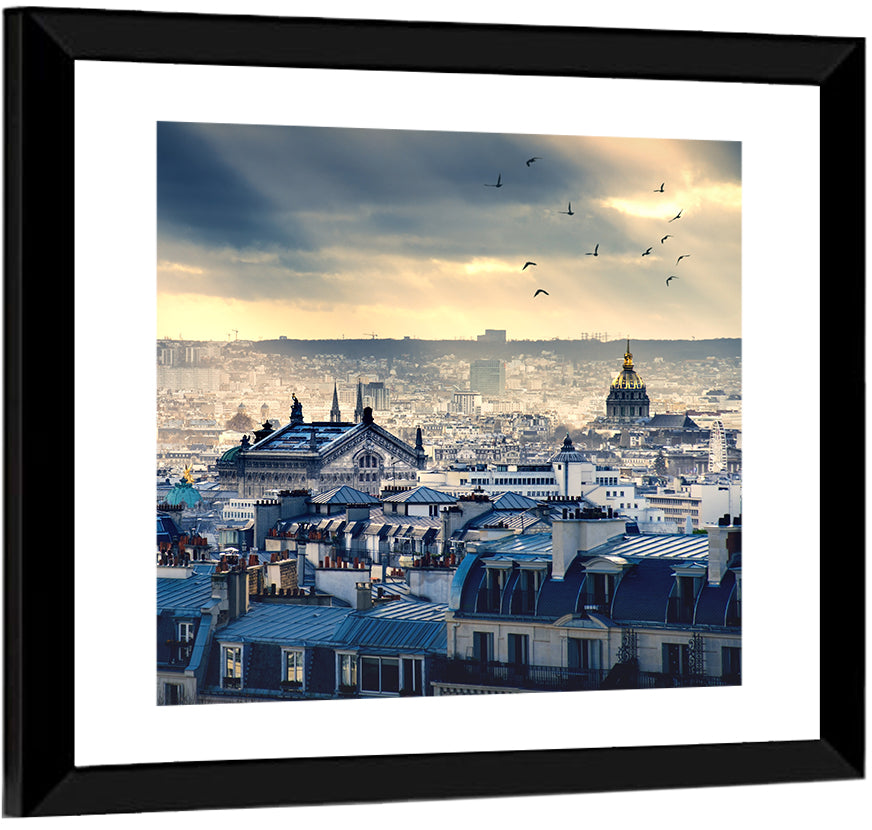 Paris Rooftops Under Dramatic Clouds Wall Art