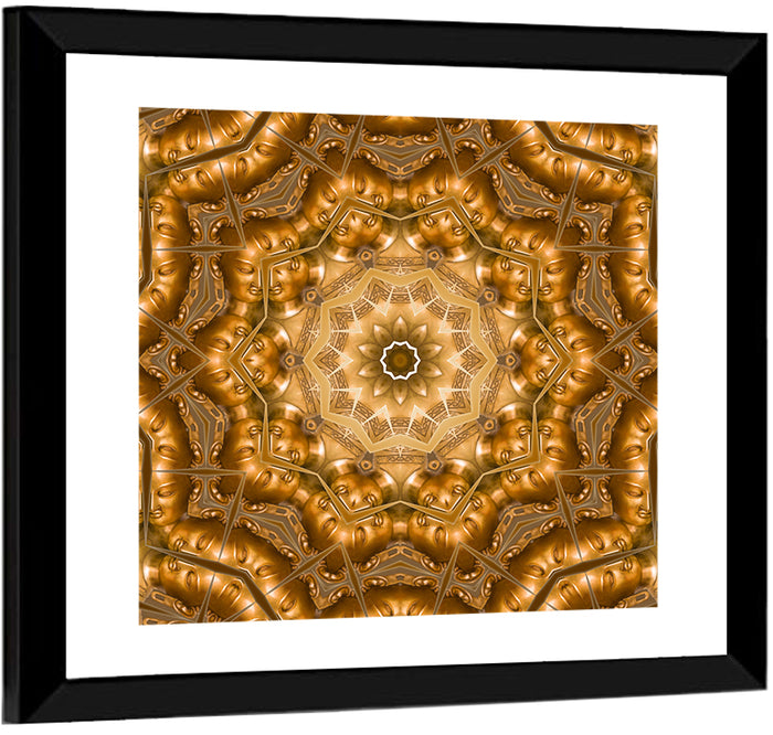 Golden Buddha Mandala Kaleidoscope Pattern Wall Art as a framed print