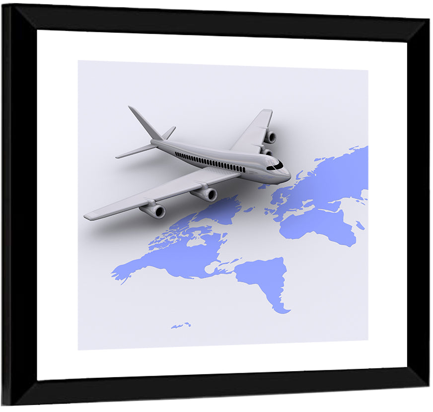 Airplane Over World Map Wall Art