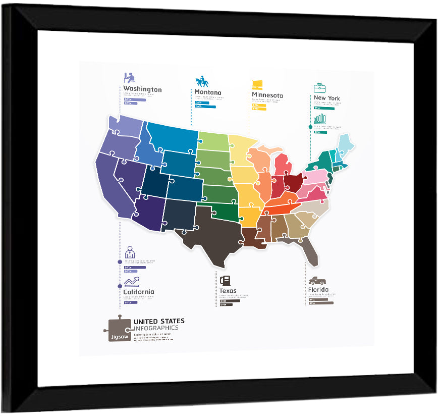 United States Jigsaw Map Wall Art