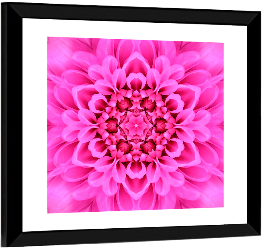 Kaleidoscopic Chrysanthemum Mandala in Magenta Wall Art