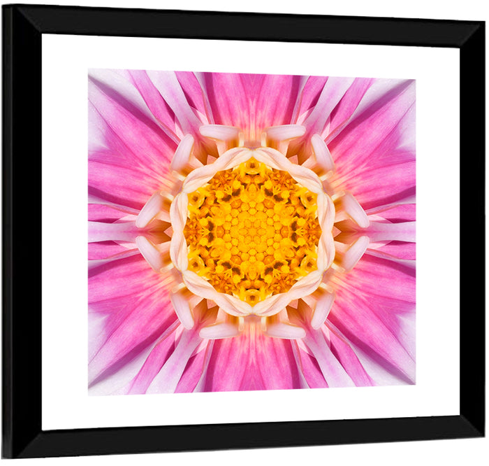 Kaleidoscopic Dahlia Mandala Bloom Wall Art as a framed print