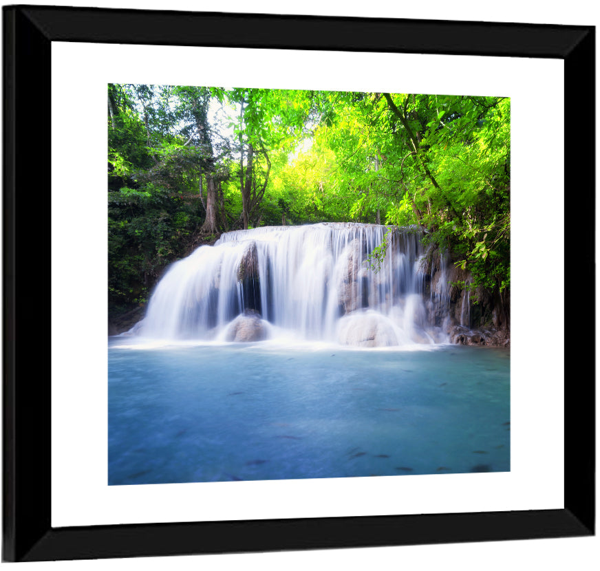 Erawan Waterfall Emerald Pool Wall Art, framed print, square