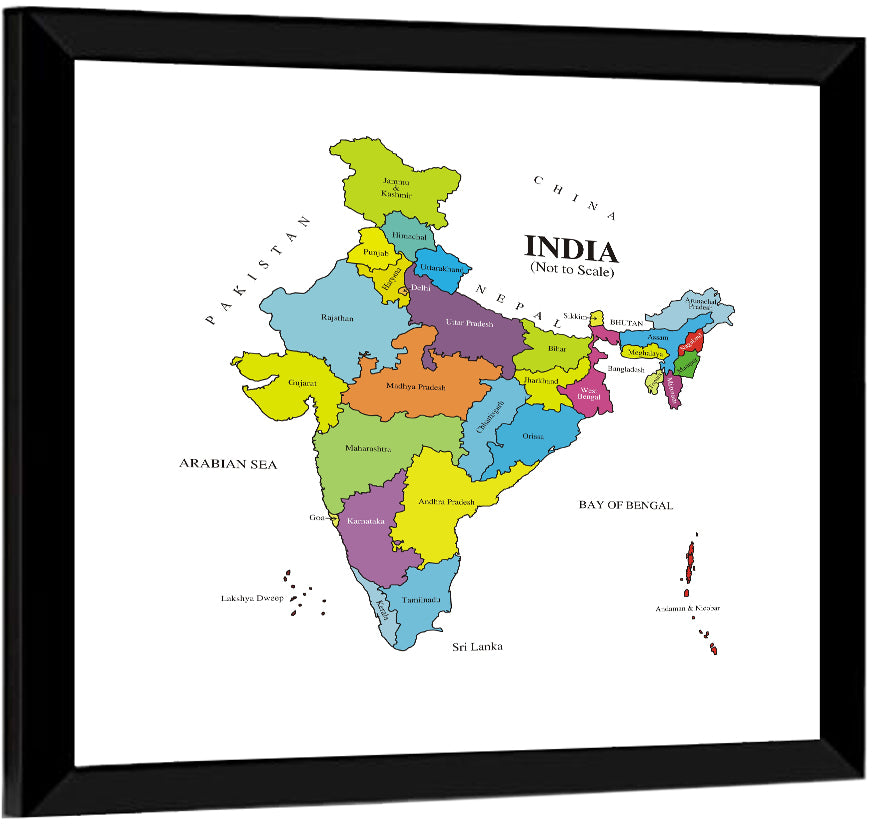 Colorful Political Map of India Wall Art