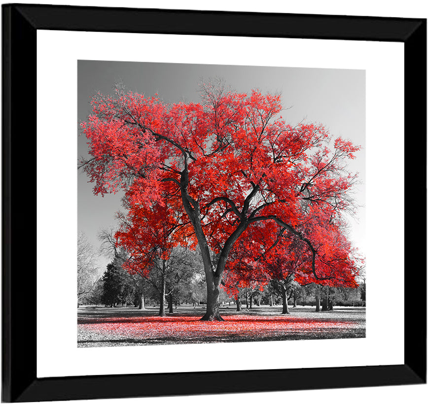 Winter Tree with Red Leaves Wall Art